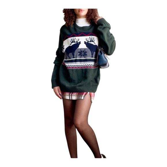 Vintage Dockers Elk Heavy Knit Fair Isle Novelty Print Winter Sweater - Picture 1 of 4